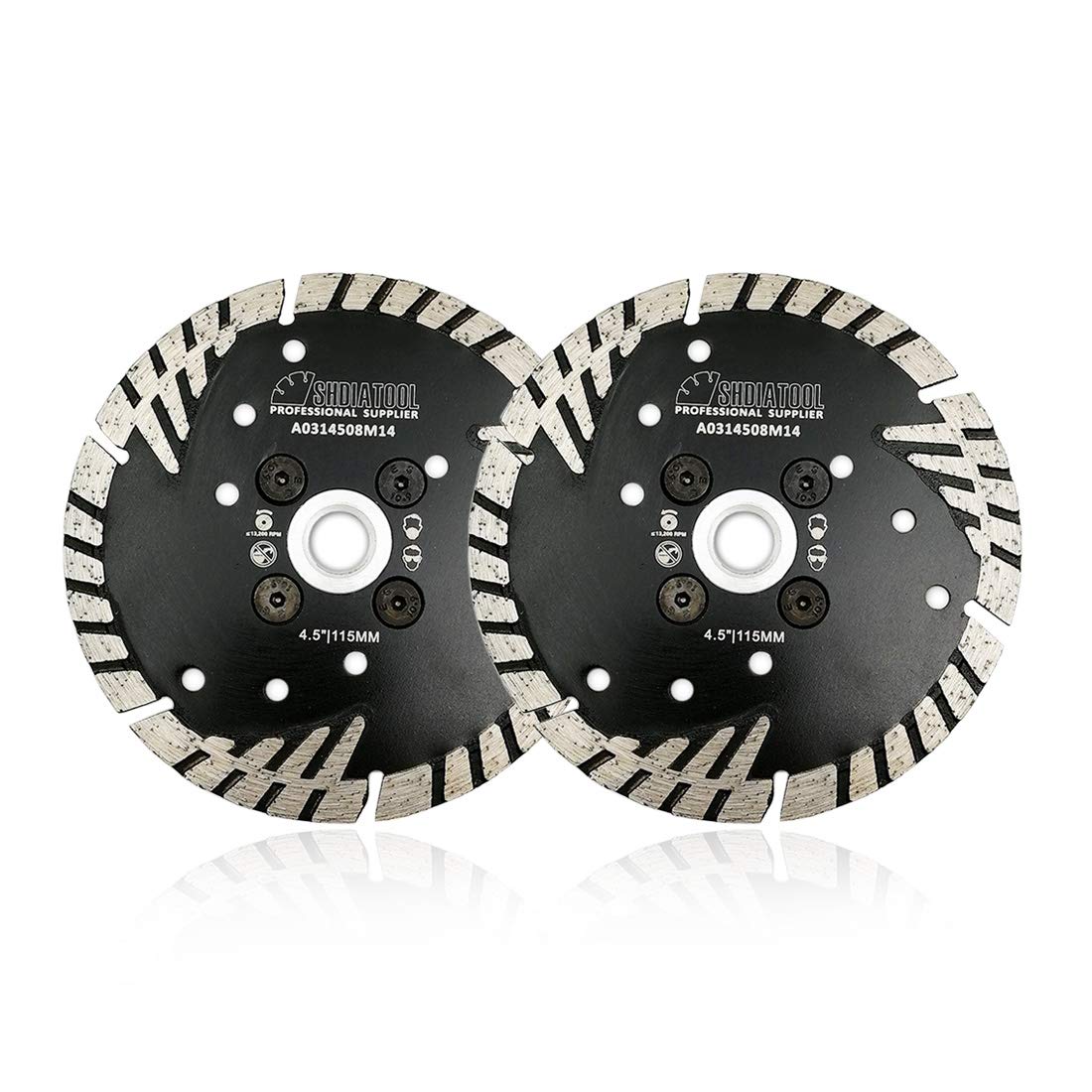 SHDIATOOL Diamond Cutting Blade with Turbo Slant Protection Teeth 2Pcs 115mm for Concrete Tile Granite Marble Masonry Brick