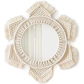 Mkono Boho Wall Mirror Decor Round Macrame Hanging Wall Art Decoration for Bedroom Nursery Living Room Apartment Office Entryways Home, Teen Girl Mothers Gift, Ivory