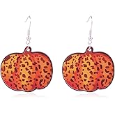 Fall Earrings for Women Lightweight Thanksgiving Pumpkin Dangle Earrings Acrylic Leopard Cow Print Earring Thanksgiving Fall Halloween Jewelry Gifts Outfits Accessories