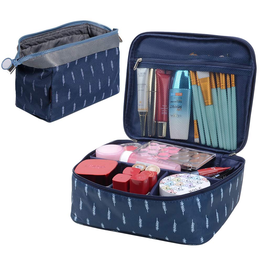 Makeup Bags Set Cosmetic Bag Multifunction Large Toiletry Bag Organizer Portable Travel Cube Case for Women 2 Pcs(Navy Blue)