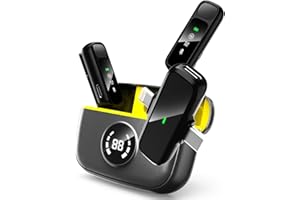 BKIY Wireless Lavalier Microphone for iPhone/Android - Dual Mini Noise Canceling Mic with Charging Case(30H), USB-C/Lightning Clip-on Microphone for Video Recording Streaming Podcast Vlogging(Black)