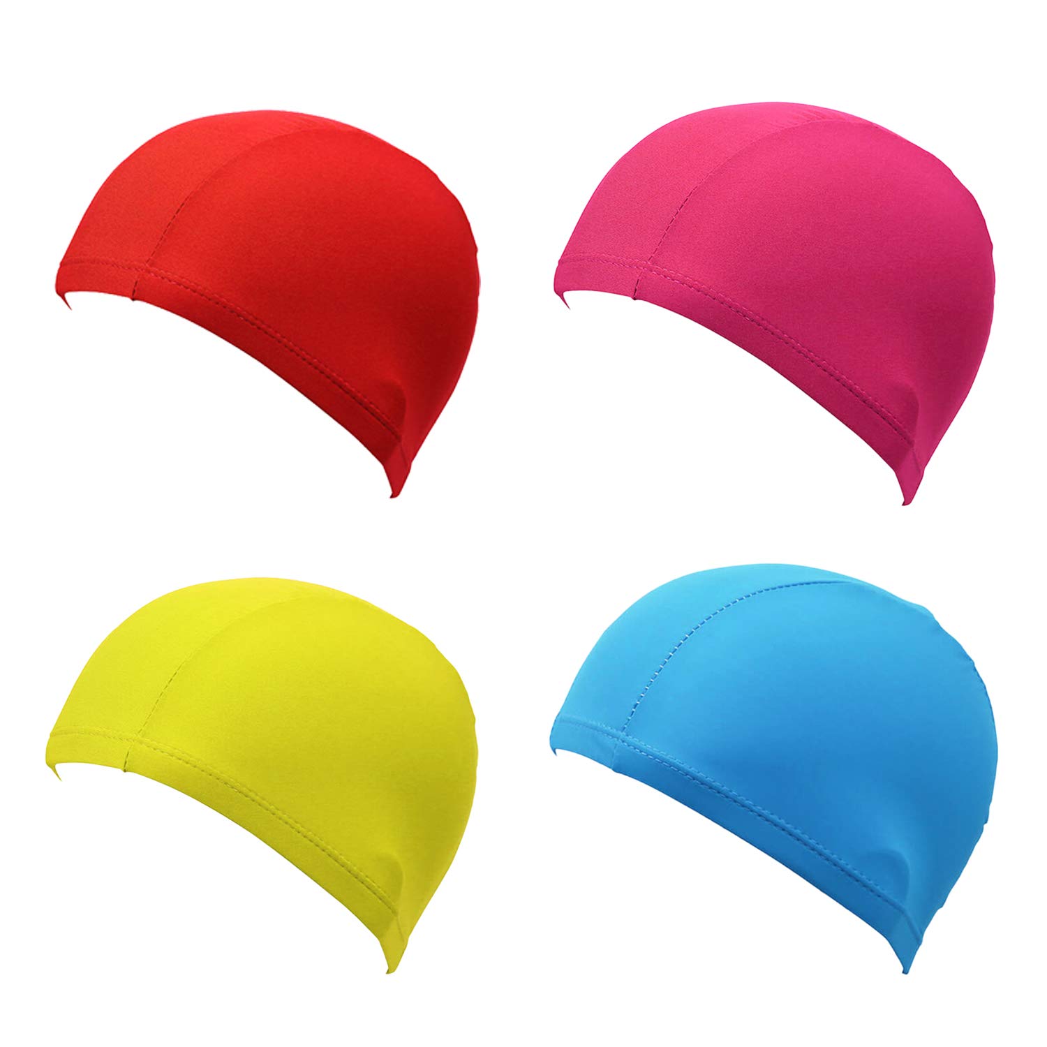 SUNTRADE 4 Pack Nylon Spandex Fabric Swim Cap for Kids and Adult(not for Long Hair)