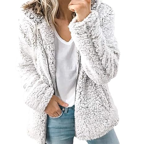 Longra Damen Strickfleecejacke Fleecejacke mit Kapuzen Reißverschluss Damen Strickjacke Cardigan Kapuzenjacke Kapuzenmantel K