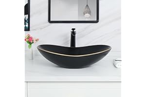 Davivy 24.5'' X 13.8'' Large Matte Black Oval Vessel Sink with Pop Up Drain,Bathroom Sinks Above Counter,Black Vessel Sink with Gold Trim,Ceramic Vessel Sinks for Bathrooms (Large)