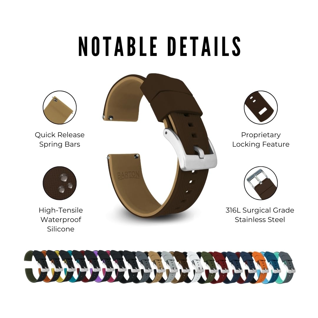 BARTON Elite Silicone Watch Bands - Quick Release - Choose Strap Color & Buckle Color (Stainless Steel, Black PVD or Gunmetal Grey) - 18mm, 20mm, 22mm & 24mm Watch Straps