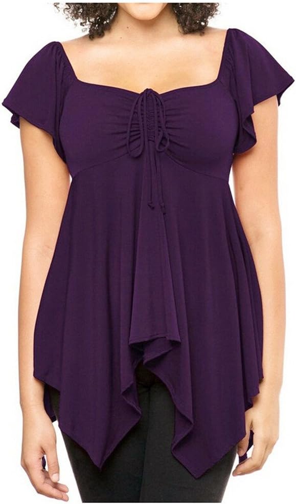 Cuteplus Women's Short Sleeve Boat Neck Fitted Ruched Top with Front Twist Strap