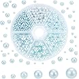 PH PandaHall 1113pcs Vase Filler Faux Pearls 6 Sizes No Holes Undrilled Imitated Pearl Beads Blue Makeup Filler Loose Beads for Christmas Wedding Party Home Decoration (2.5mm, 4mm, 5mm, 6mm,7mm, 8mm)