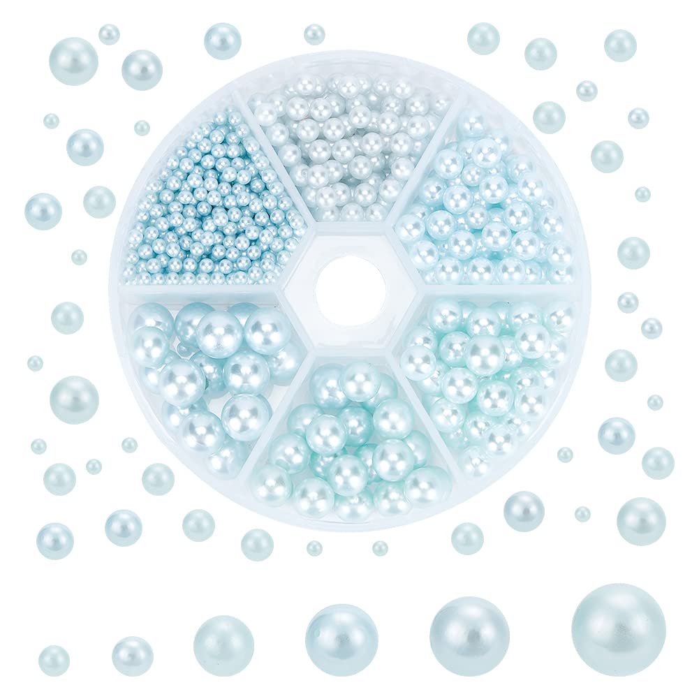 PH PandaHall 1113pcs No Hole Beads, Light Blue Pearl Beads Undrilled Imitated Acrylic Pearl Bead for Vase Filler Gothic Style Jewellery Making Wedding New Year Party Home Dector 2.5/4/5/6/7/8mm