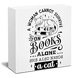 Pfkfo Cat Lovers Wooden Box Sign, Cat Sign, Library