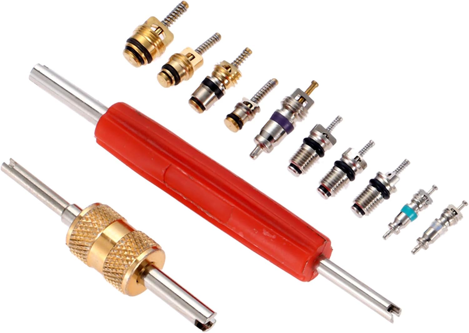 102Pcs Car Air Conditioning Valve Core Kit, Auto AC Repair Complete Tool Box Set, A/C R12 R134A 100Pcs Refrigeration Tire Valve Stem Cores, 2Pcs Removal Tool, for Car Air Contitionaing Repair: Automotive