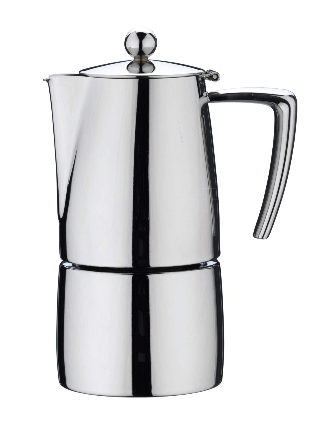Café Stal DEC-10M Art Deco 18/10 Stainless Steel Espresso Coffee Maker with Cool Touch Hollow Handles, Mirror Polished, 10-Cup