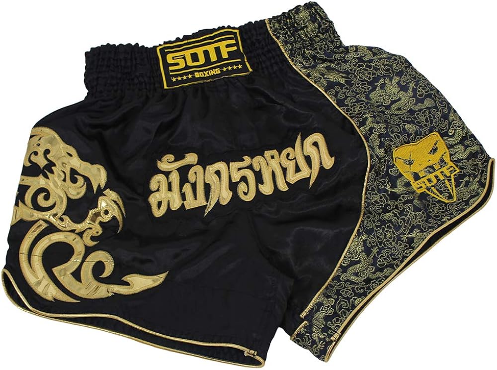 SOTF Muay Thai Fight Shorts for Kids Men Elastic Waist Kickboxing MMA Shorts: Clothing