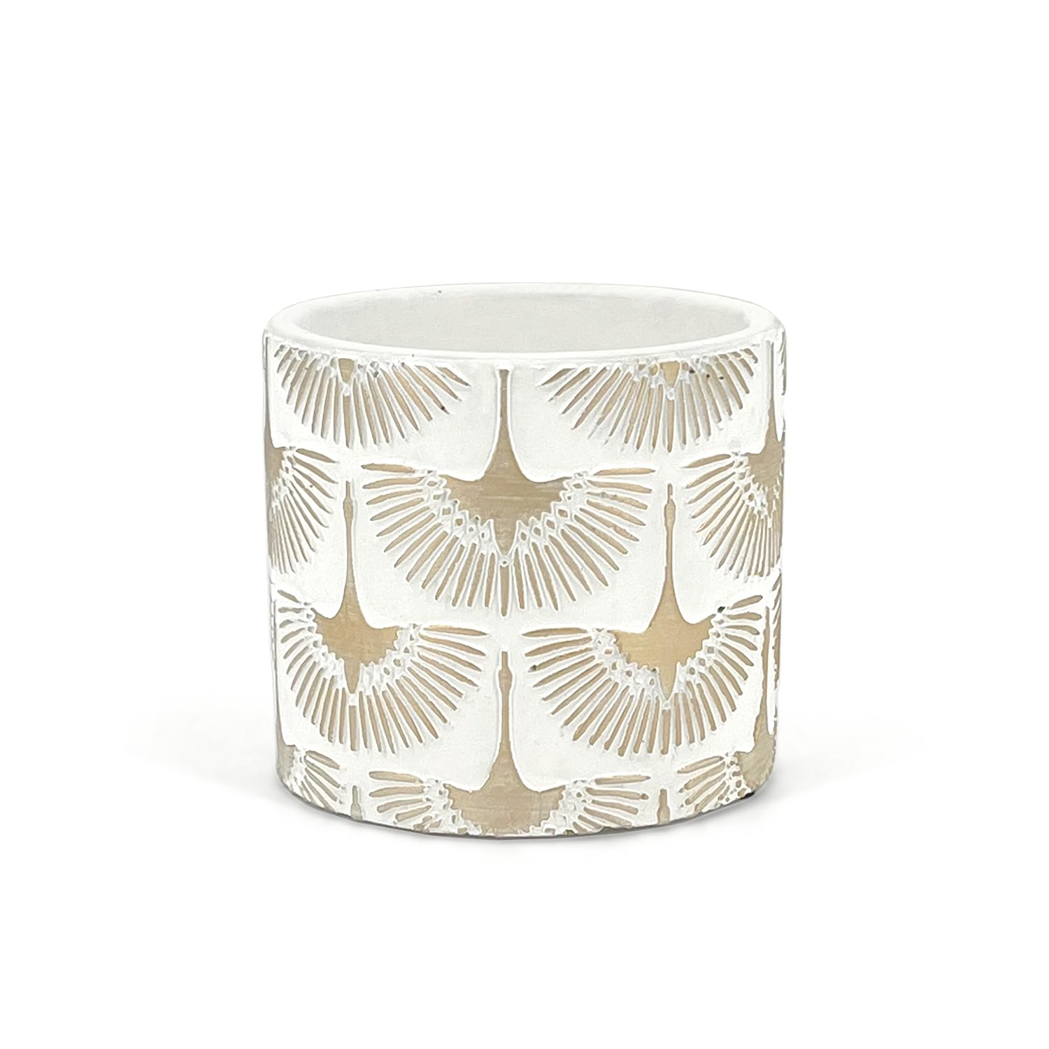 Elegant Terracotta Pot with Golden Phoenicians | White and Gold | Diameter 11 cm, Height 10 cm | Decorative Pot for Miniature Succulents, Flowers and Bonsai | Modern Indoor Vase
