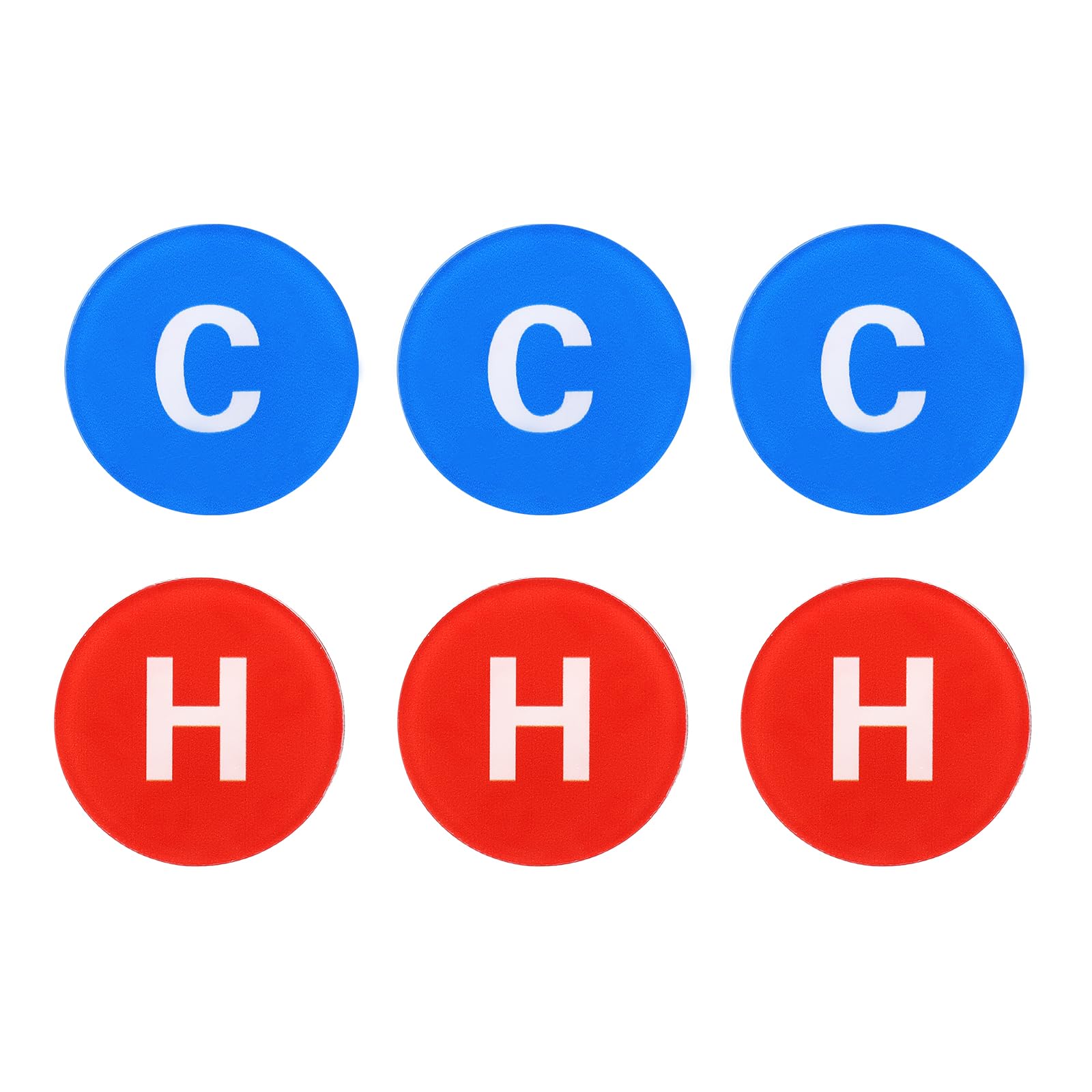 PATIKIL Self Stick C/H Water Label, 3 Pairs/6 Pack Acrylic Round Shape Hot/Cold Sticker Signs for Faucets Sinks, Red/Blue