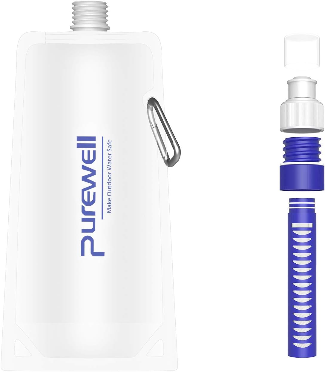 Collapsible Water Filter Canteens for Hiking, Water Bag/Bottle with Filter, Squeeze Water through a Filter, Lightweight, BPA Free, Leak Proof, Emergency Preparedness (White) : Sports & Outdoors