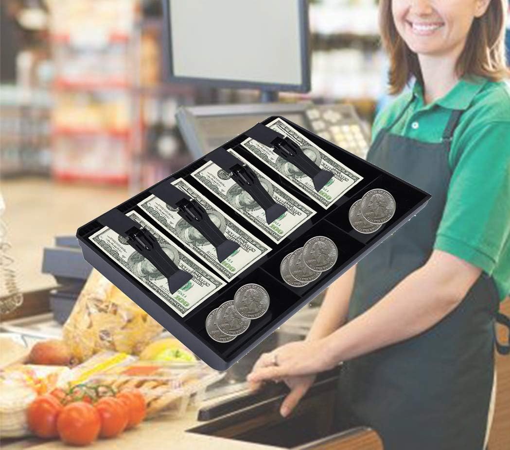 Money Tray Cash Register Drawer Insert Tray Portable Currency Till Replacement Money Organizer Storage Box with 4 Bills 3 Coins Compartments : Office Products