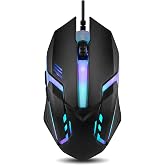 RGB Gaming Mouse Wired, USB Optical Computer Mouse with Ergonomic Design, Adjustable DPI, LED Lighting, Comfortable Grip for PC Laptop Desktop Gamer