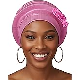 Woeoe Women Auto Gele Headwraps Gold Flower African Turban Pre Tied Beanie Caps Headwear