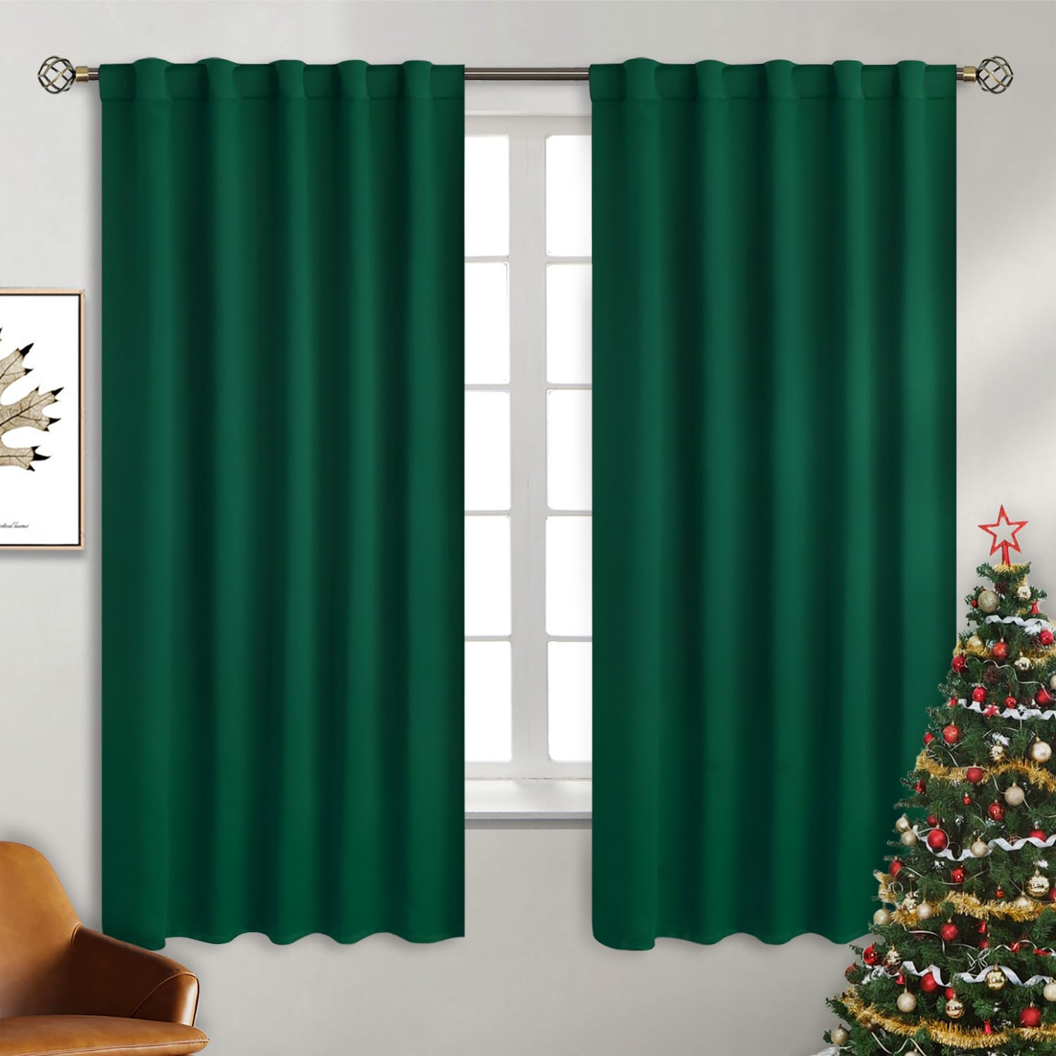 BGment Rod Pocket and Back Tab Blackout Curtains for Bedroom - Thermal Insulated Room Darkening Curtains for Living Room, 2 Window Curtain Panels (42 x 63 Inch, Emerald)