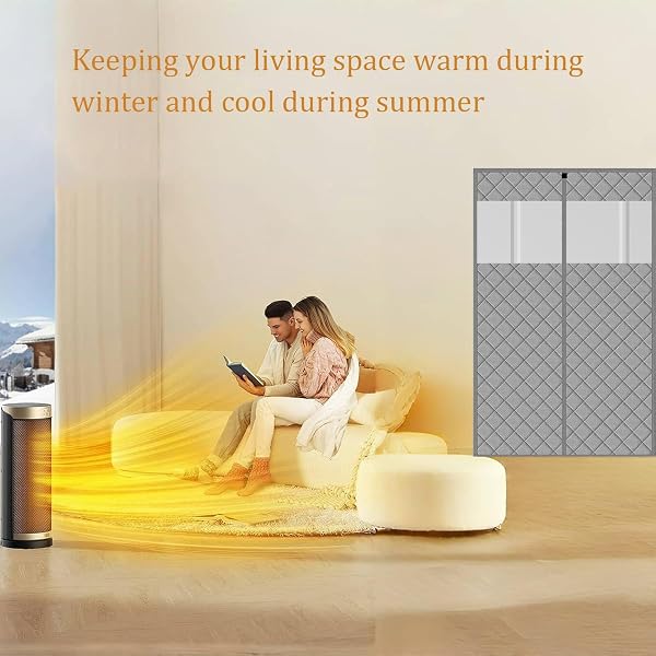WOHOMZY THERMAL DOOR CURTAIN FITS DOORS SIZE 62″X83″,CURTAIN SIZE 65″X85″, MAGNETIC INSULATED CURTAIN CENTER OPEN, VISIBLE PANELS,KEEP WARM IN WINTER COOL IN SUMMER,DIAMOND PATTERN,GRAY
