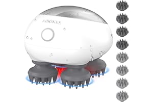 AIBOKEE Electric Scalp Massager, Portable Head Stress Relax,IPX7 Waterproof Rechargeable Head Massager Scalp Stress Relax, Body for Deep Cleansing, Relief, Hair Growth (Silver)