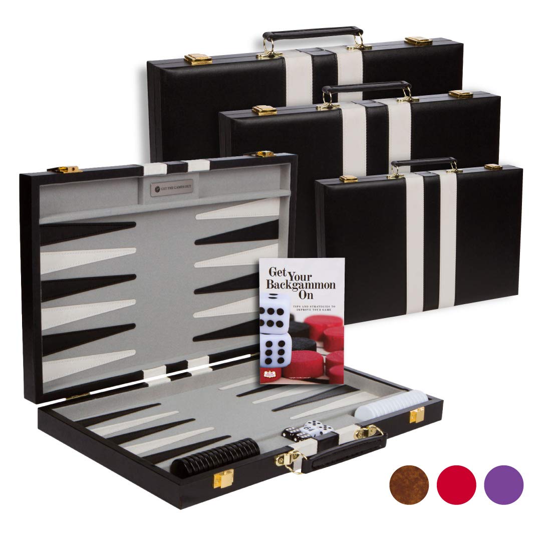 (Medium, Black) - Get The Games Out Top Backgammon Set - Classic Board Game Case - Best Strategy & Tip Guide - Available in Small, Medium and Large Sizes (Black, Medium)
