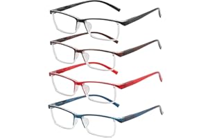 Przene 4 Pack Rectangle Reading Glasses for Men Women Blue Light Blocking Readers Lightweight Style
