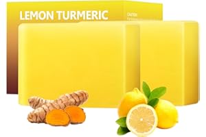 YAFUSIPE Lemon Turmeric Kojic Acid Soap Bar, Turmeric Soap for Face Body Hands, Deep Cleansing Natural Curcuma Bath Soaps Bar, Moisturizing Facial Cleanser Body Wash for All Skin Types Blemish 2 Bars