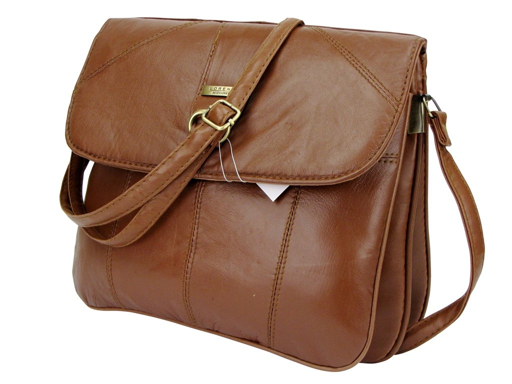 LEATHER MULTI ZIP/SECTION SHOULDER BAG (Ref1988) (TAN)