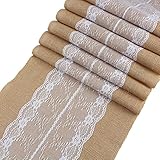 Ling's moment 12 x 108 Inch Burlap and Lace Table Runner Pack of 5 Country Rustic Wedding Decorations Farmhouse Table Runner Bridal & Baby Shower Decor