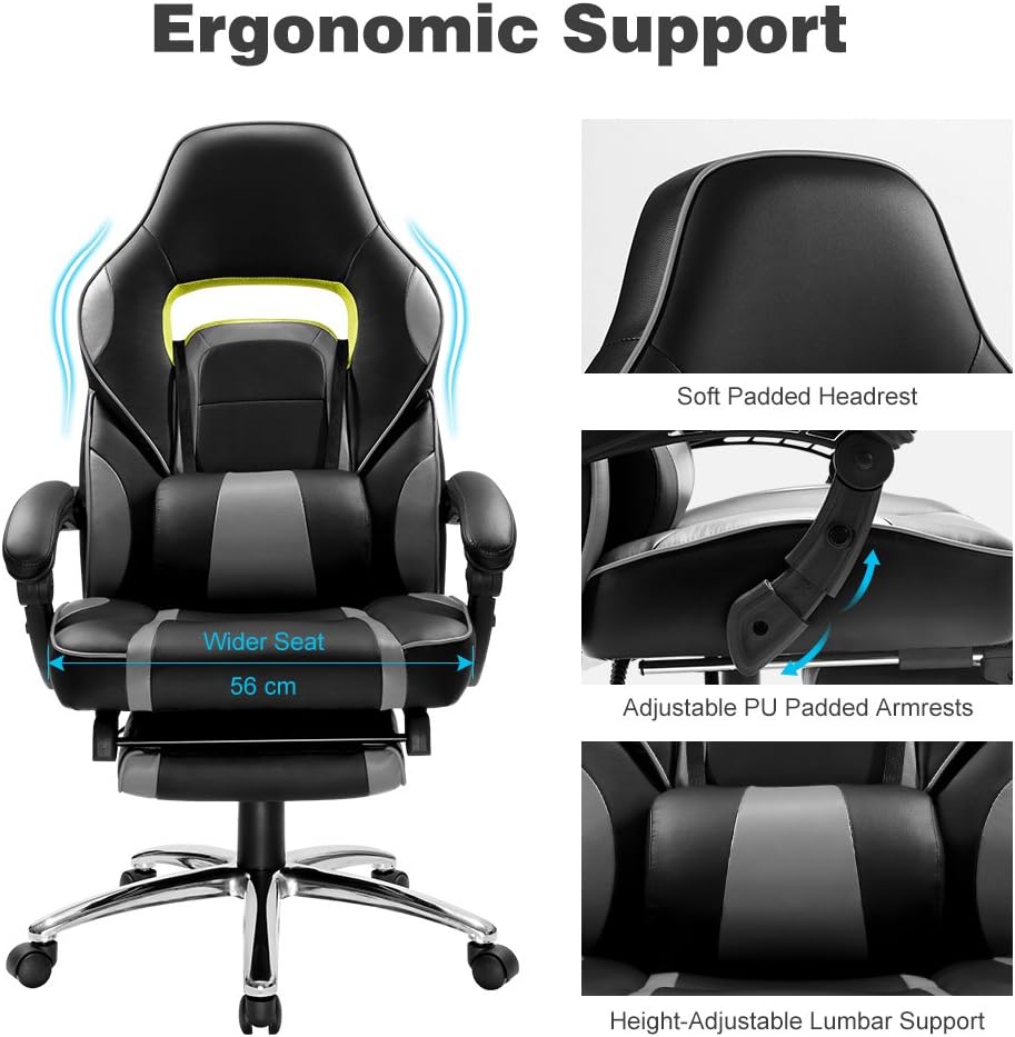 LANGRIA Sedia da Ufficio Computer Gaming Racer Sedia Ecopelle Schienale  Alto Ecopelle Corsa Classe Regolabile Ergonomica Poltrona Girevole con  Imbottito Bracciolo Grigio +Nero Arredamento Mobili TV e Multimedia  berjaya.edu.my