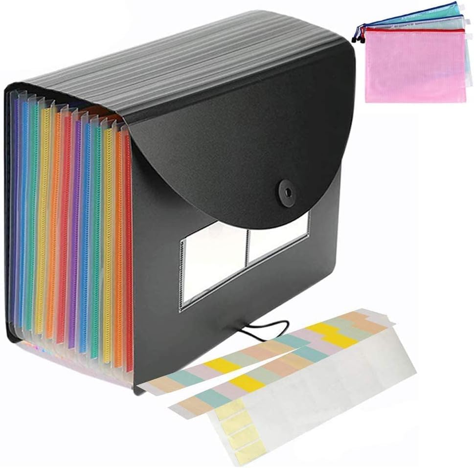Expanding File Organiser A4,Amaza 24 Pockets Accordion File Organise with 3pcs A4 Zip File Bags,Quality Expanding File Folder,Document Organiser,Portable Paperwork Organiser(Can Hold 3000 Sheet Paper)