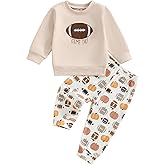 Baby Boy Girl Football Outfit Long Sleeve Crewneck Sweatshirt Pullover Tops and Elastic Pants Set 2PC Outfits