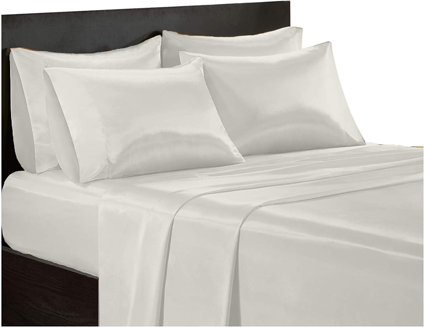 Massari SATIN 6 PIECES COMPLETE BEDDING SET Silky Silk Duvet Cover Fitted Sheet 4 Pillowcase King and Double Size Complete 6pcs Bedding Set (Double, Cream)