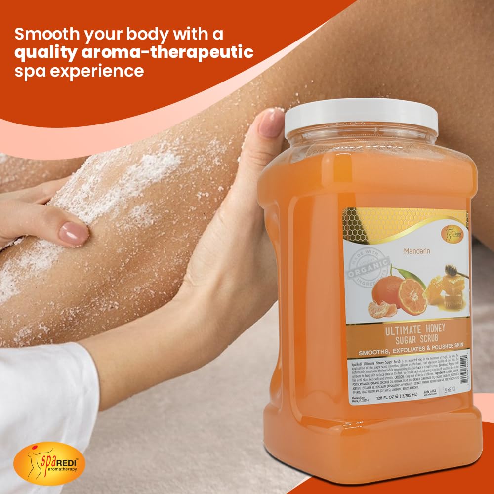 SPA REDI - Sugar Body Scrub, Mandarin Honey, 128 Oz, Exfoliating, Moisturizing, Hydrating and Nourishing, Glow, Polish, Smooth and Fresh Skin - Body Exfoliator