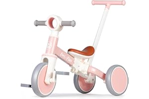 LOL-FUN Tricycle for Toddlers 1-3 Years Old Riding Toy, 5 in 1 Baby Balance Bike 2 Year Old Boys Girls with Parent Steering P