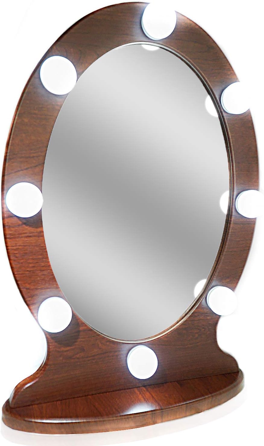Lighted Vanity Mirror Hollywood Makeup Mirror with Lights, Light up Oval Table-Top Mirror Illuminated Cosmetic Mirrors with Stand for Dressing Desk, Dimmable LED Bulbs Touch Control, Espresso
