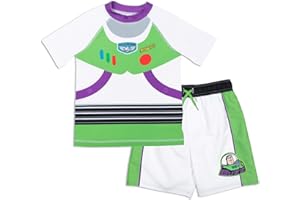 Disney Pixar Toy Story Alien Rex Slinky Dog Woody Baby Pullover Rash Guard and Swim Trunks Outfit Set Infant to Little Kid