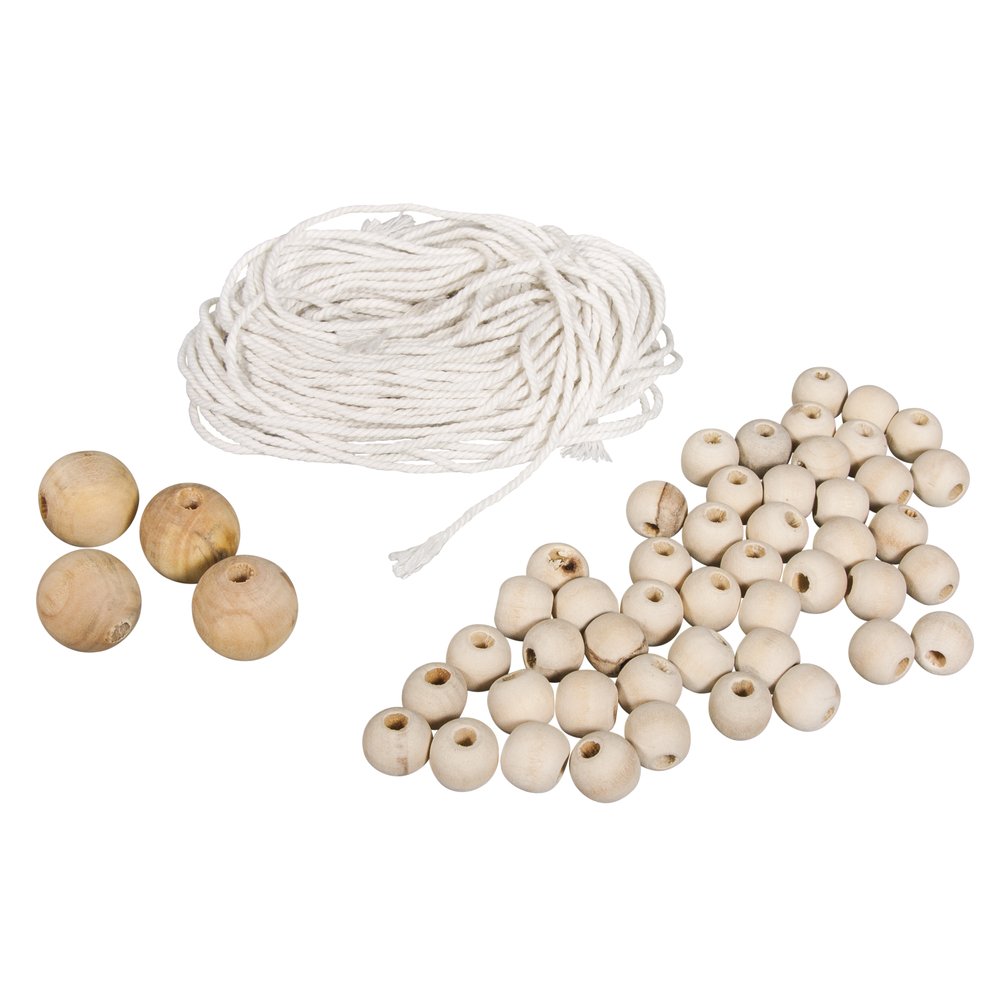 Rayher 42007000 Craft Pack Wooden Beads and Yarn for Macrame Natural