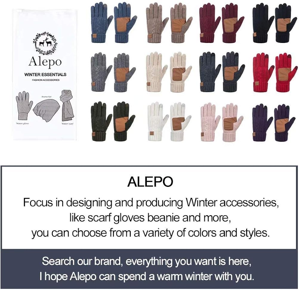 Winter Wool Warm Gloves For Women, Anti-Slip Knit Touchscreen Thermal Cuff Driving Gloves With Thick Fleece Lining (Black) at  Women’s Clothing store