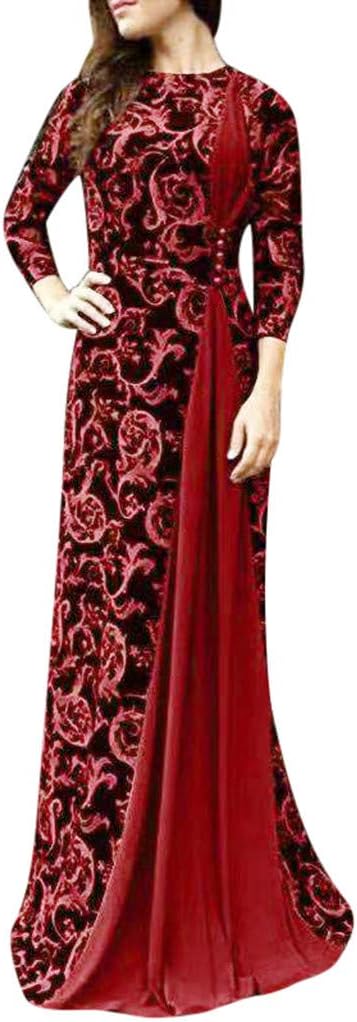 Big Sale BBesty Women Dubai Arabian Floral Print Long Dress Muslim Dress Islamic Long Dress,Travel,Work,Casual Red