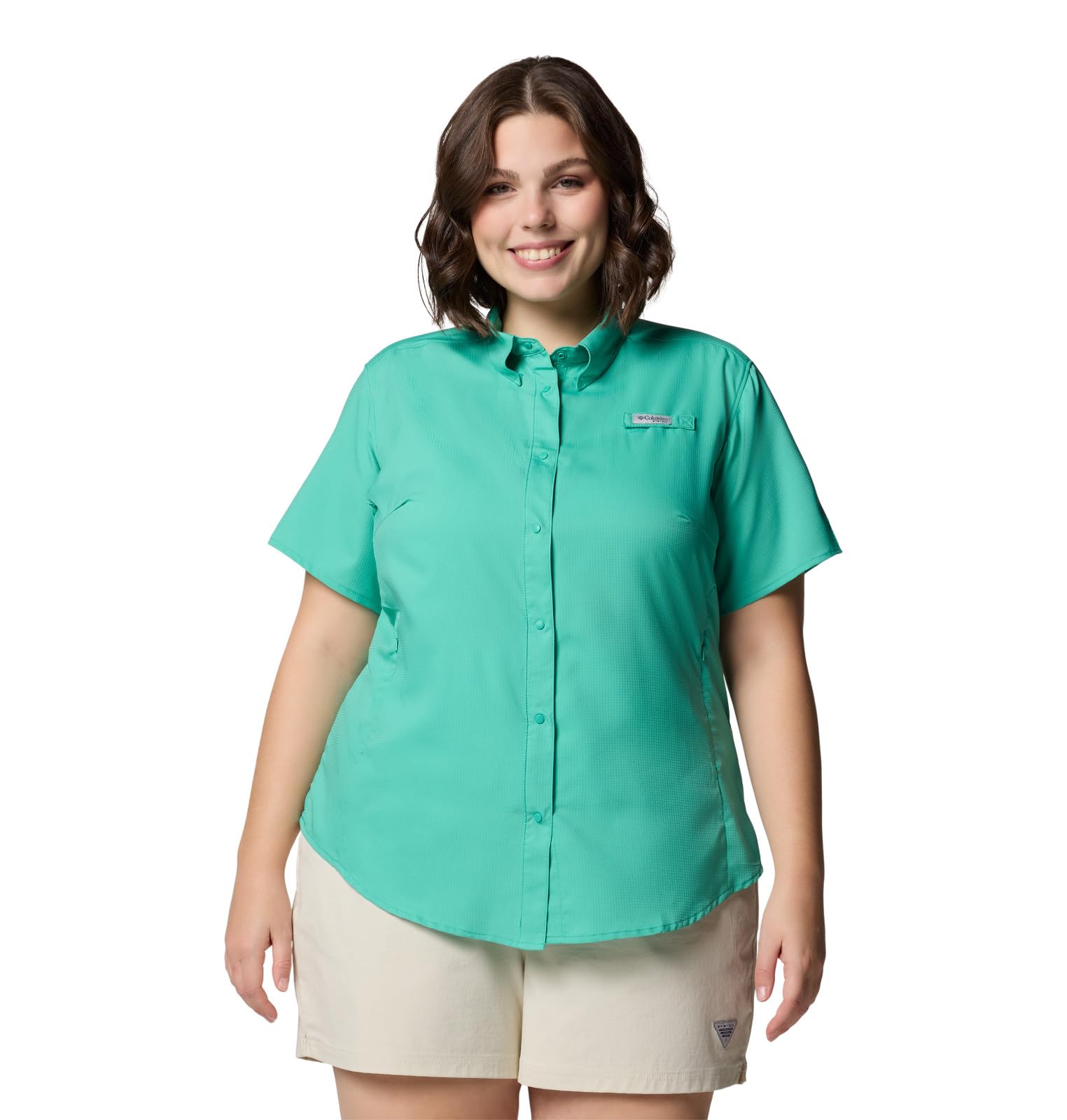 Columbia Womens PFG Tamiami II Short Sleeve Fishing Shirt, Glaze Green, X-Large Image