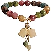 Jahreszeit Crystal Bracelet for Women Gift Handmade Red & Green Bead Handmade Lily of the Valley - Stress Relieve Botanical Style with Artificial Carve - Exquisite Packaged Bracelet