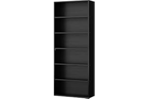 Shintenchi Bookshelf,6-Tier Open Bookcase and Bookshelves,6 Shelf Display Storage Shelves Floor Standing 70.6 inches Tall Bookcase for Home Office, Living Room (Black)