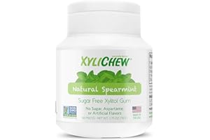 Xylichew 100% Xylitol Chewing Gum - Non GMO, Non Aspartame, Gluten Free, and Sugar Free Gum - Natural Oral Care, Relieves Bad Breath and Dry Mouth - Spearmint, 60 Count