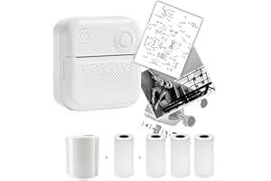 ADDBIG Sticker Printer with 4 Rolls of Paper & 1 Label Paper, Bluetooth Portable Mini Printer, Compatible with Android & iOS, Thermal Pocket Printer for Study Notes, Pictures, Label, Working Listing (White)