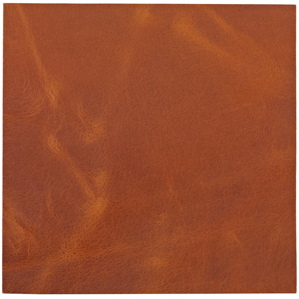GORGECRAFT 8 x 8 Inch Full Grain Leather Sheet 2mm Thick Glossy Leather Pieces Square Cowhide Leather Scrap Flat Genuine Leather Fabric Sheets for DIY Crafts Bracelets Jewelry Making, Sienna
