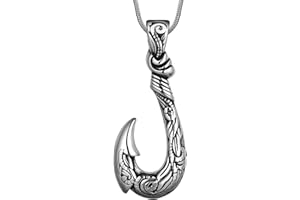 HIPUNK Fish Hook Pendant Necklace - Hawaii Fishing Carved Bone Fish Hook Necklace Stainless Steel Fishing Necklace Fish Scale Pendants Nautical Jewelry Gifts for Men Women Girls