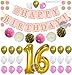 Pink 16th Birthday Party Decorations KIT - Pink Gold and Cream Paper Pompoms| Latex Balloons | Gold Number 16 Ballon | Circle Garland | 16th Birthday Balloons | Sweet 16 Party Supplies