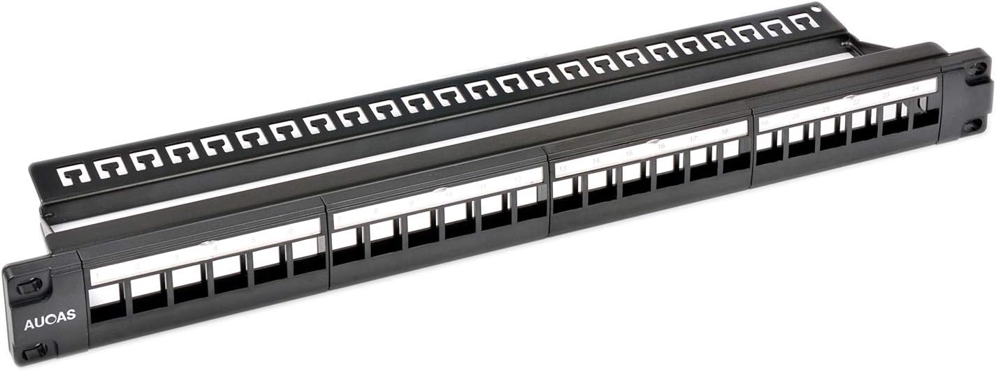 Cat6A 24 Ports UTP Patch Panel Frame Modular Blank Patch Panel Wallmount or Rackmount Blank Keystone Jack Patch Panel